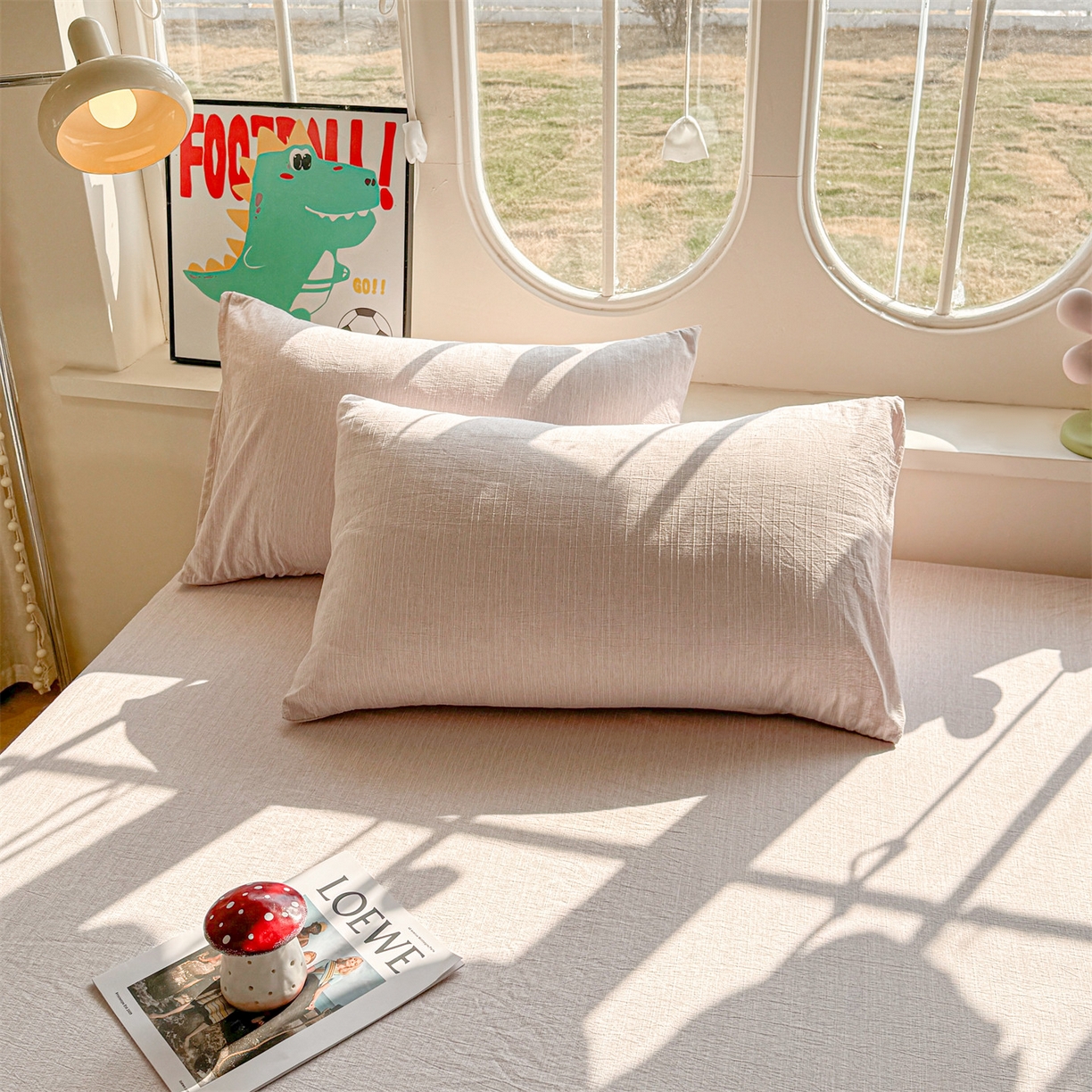 91家纺网 家纺一手货源 找家纺 雯豆家纺 2026春夏新款色织提花单层床笠三件套印花小清新卡通床罩 色织-玫瑰粉