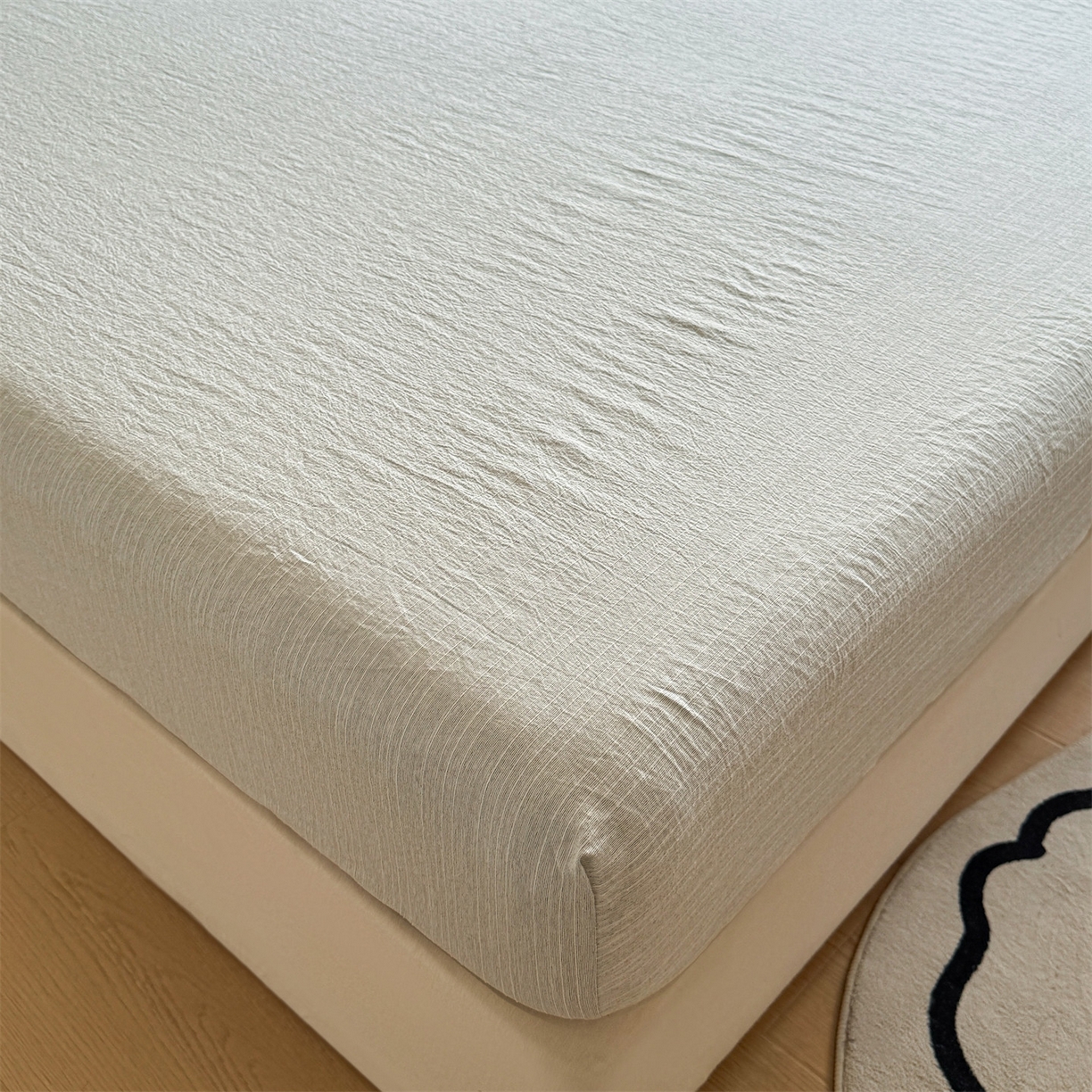 91家纺网 家纺一手货源 找家纺 雯豆家纺 2026春夏新款色织提花单层床笠三件套印花小清新卡通床罩 色织-抹茶绿