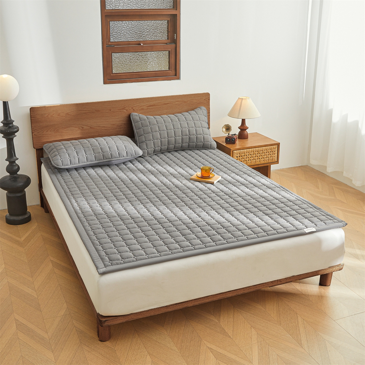 91家纺网 家纺一手货源 找家纺 雯豆家纺 2026春夏新款老粗布新疆棉花床垫床护垫加厚隔脏床垫遮盖物 老粗布-经典灰