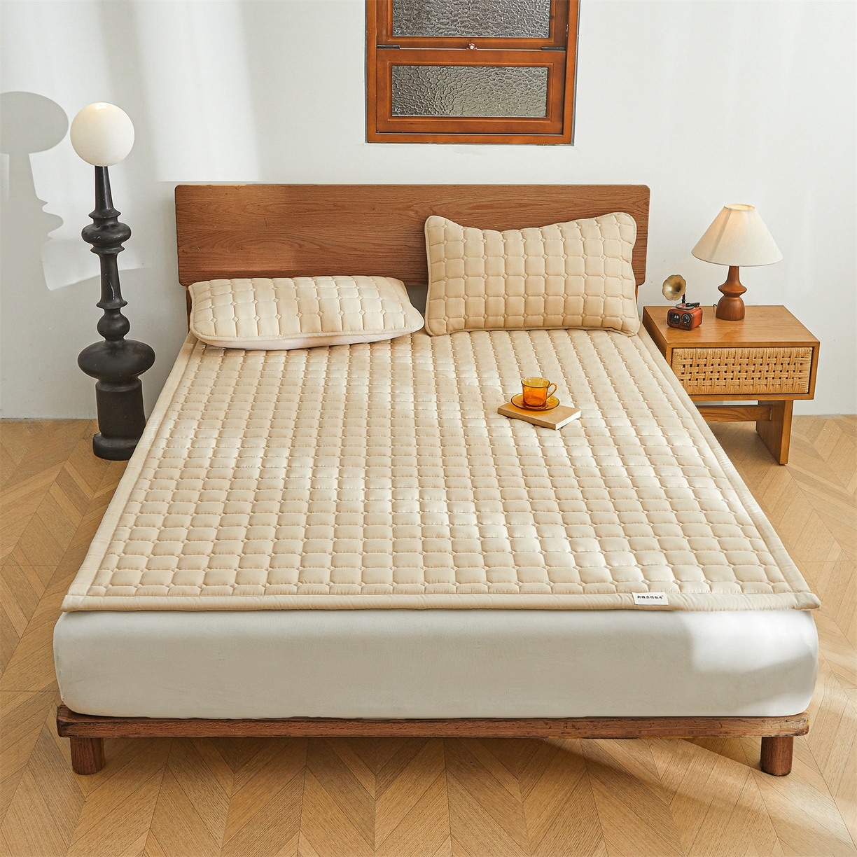 91家纺网 家纺一手货源 找家纺 雯豆家纺 2026春夏新款老粗布新疆棉花床垫床护垫加厚隔脏床垫遮盖物 老粗布-卡其