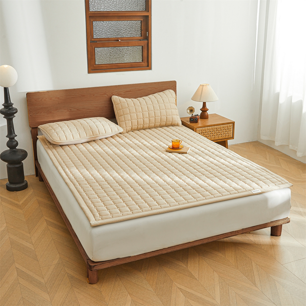 91家纺网 家纺一手货源 找家纺 雯豆家纺 2026春夏新款老粗布新疆棉花床垫床护垫加厚隔脏床垫遮盖物 老粗布-卡其