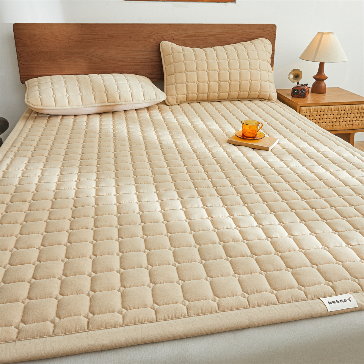 91家纺网 家纺一手货源 找家纺 雯豆家纺 2026春夏新款老粗布新疆棉花床垫床护垫加厚隔脏床垫遮盖物 老粗布-卡其