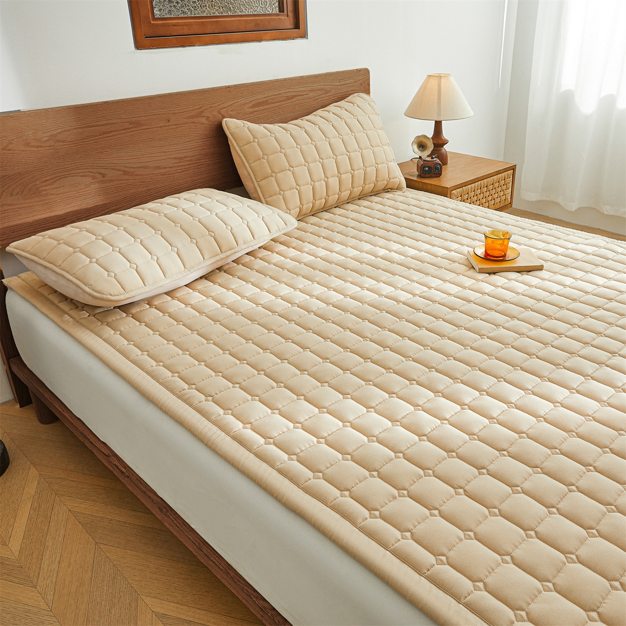 91家纺网 家纺一手货源 找家纺 雯豆家纺 2026春夏新款老粗布新疆棉花床垫床护垫加厚隔脏床垫遮盖物 老粗布-卡其