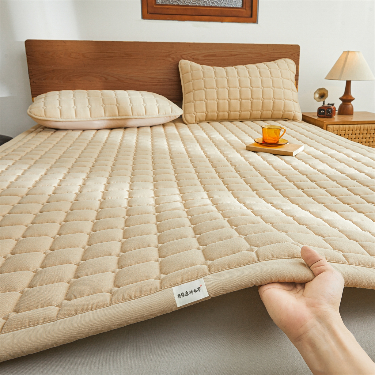91家纺网 家纺一手货源 找家纺 雯豆家纺 2026春夏新款老粗布新疆棉花床垫床护垫加厚隔脏床垫遮盖物 老粗布-卡其