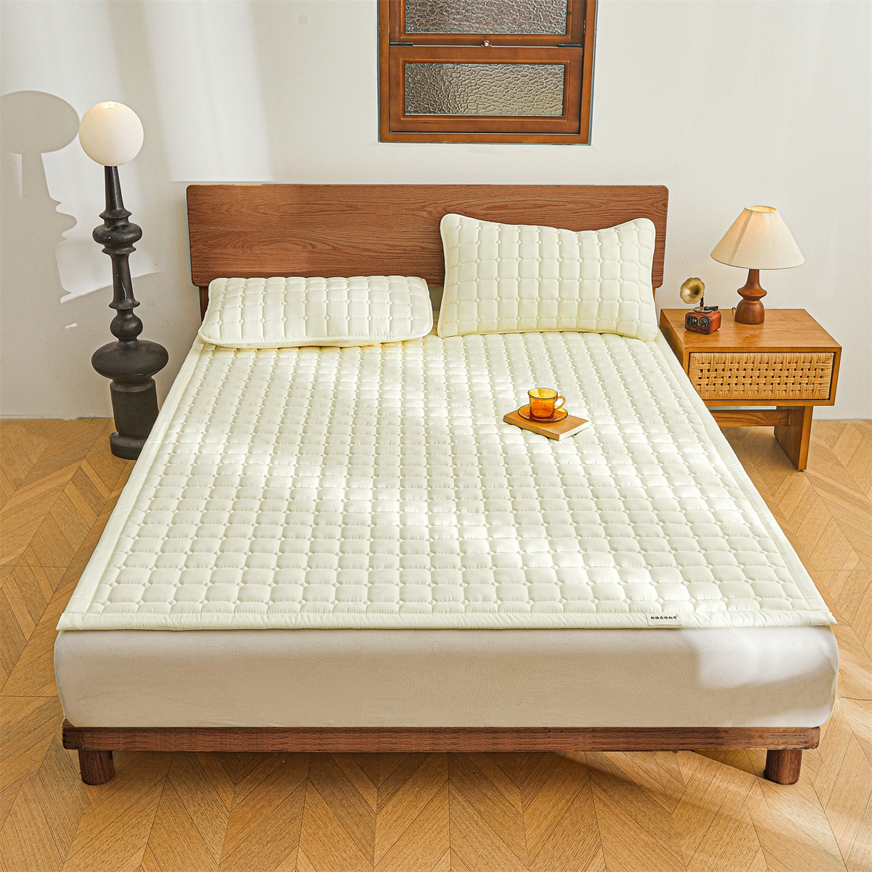 91家纺网 家纺一手货源 找家纺 雯豆家纺 2026春夏新款老粗布新疆棉花床垫床护垫加厚隔脏床垫遮盖物 老粗布-米白