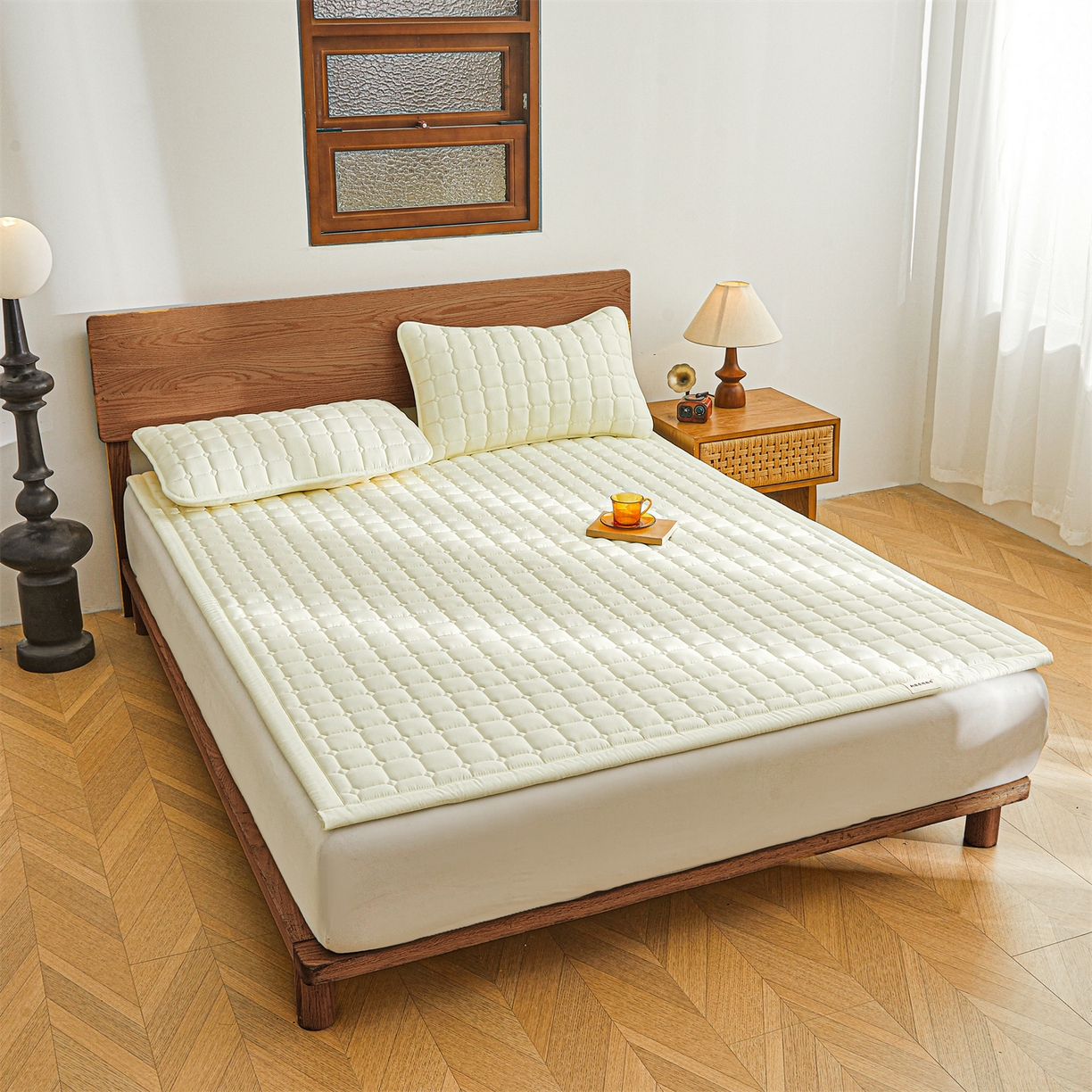 91家纺网 家纺一手货源 找家纺 雯豆家纺 2026春夏新款老粗布新疆棉花床垫床护垫加厚隔脏床垫遮盖物 老粗布-米白