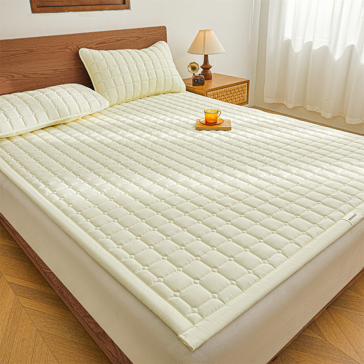 91家纺网 家纺一手货源 找家纺 雯豆家纺 2026春夏新款老粗布新疆棉花床垫床护垫加厚隔脏床垫遮盖物 老粗布-米白