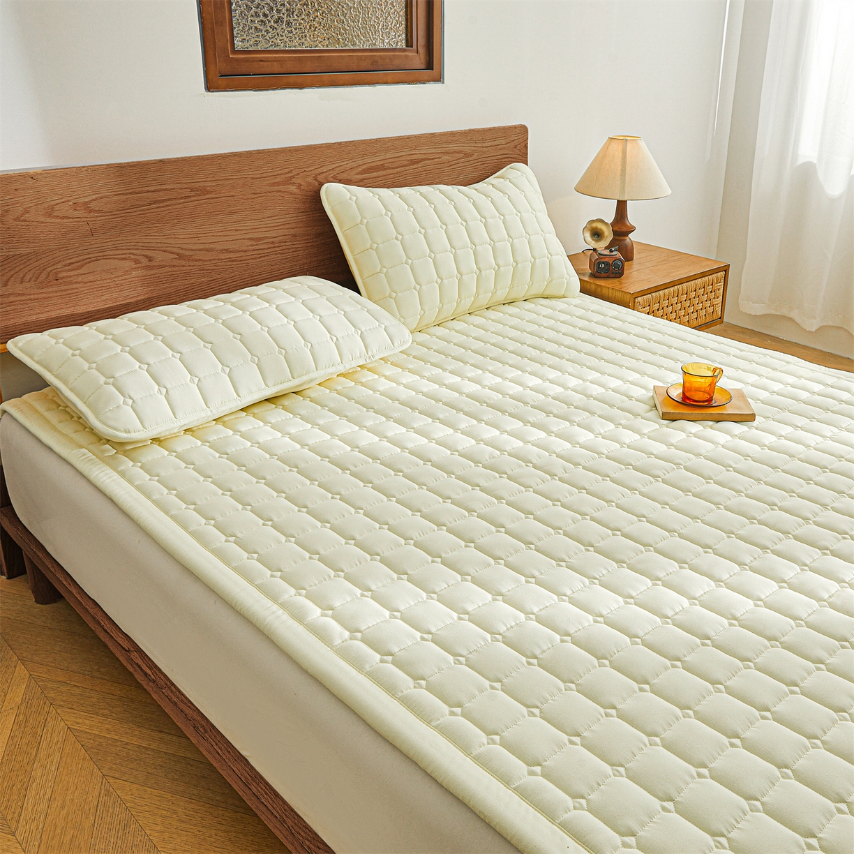 91家纺网 家纺一手货源 找家纺 雯豆家纺 2026春夏新款老粗布新疆棉花床垫床护垫加厚隔脏床垫遮盖物 老粗布-米白