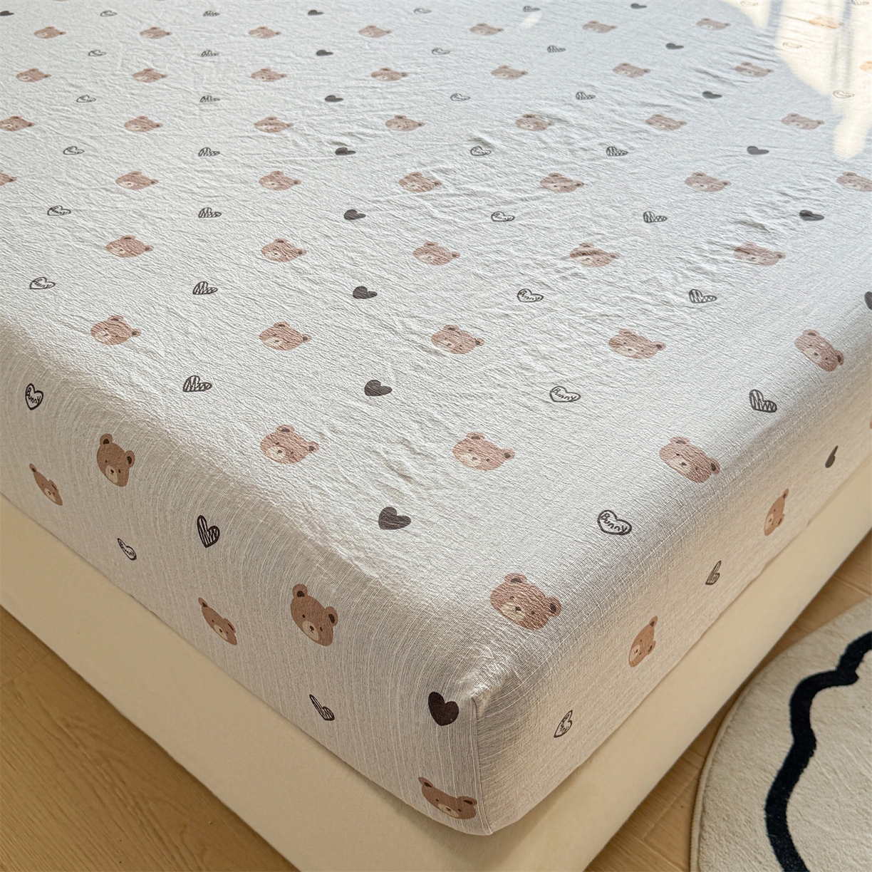 91家纺网 家纺一手货源 找家纺 雯豆家纺 2026春夏新款色织提花单层床笠三件套印花小清新卡通床罩 色织提花-邦尼熊