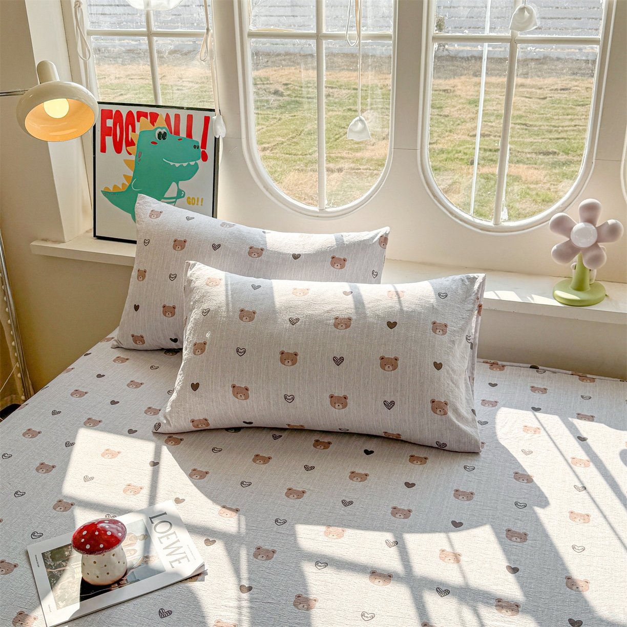 91家纺网 家纺一手货源 找家纺 雯豆家纺 2026春夏新款色织提花单层床笠三件套印花小清新卡通床罩 色织提花-邦尼熊