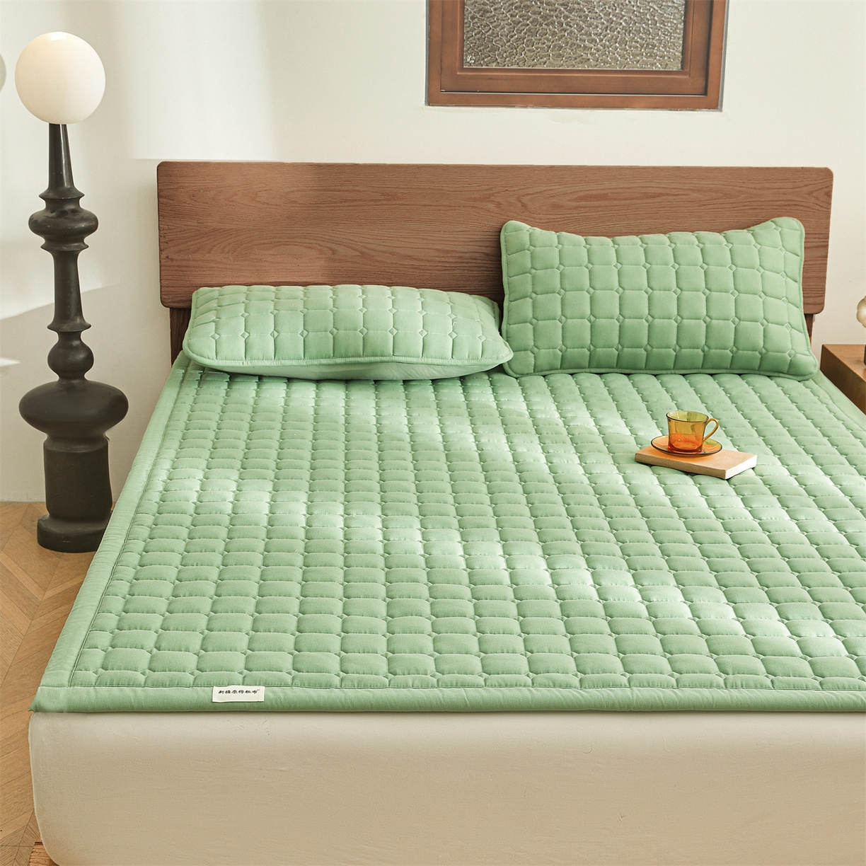 91家纺网 家纺一手货源 找家纺 雯豆家纺 2026春夏新款老粗布新疆棉花床垫床护垫加厚隔脏床垫遮盖物 老粗布-清雅绿