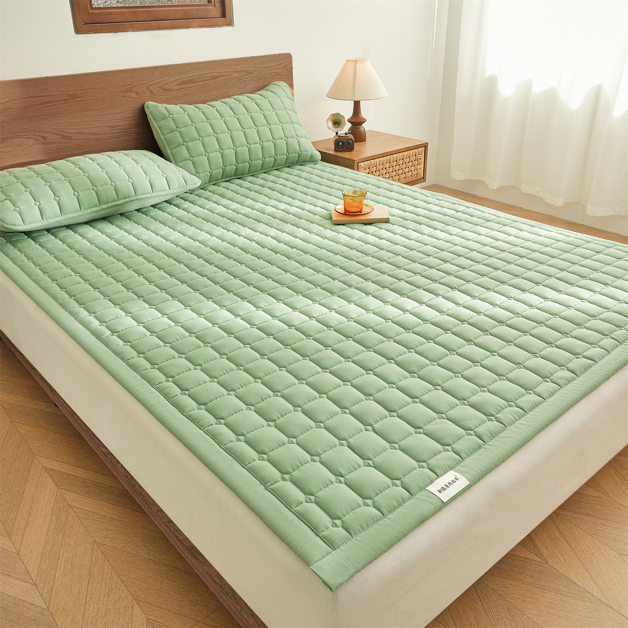 91家纺网 家纺一手货源 找家纺 雯豆家纺 2026春夏新款老粗布新疆棉花床垫床护垫加厚隔脏床垫遮盖物 老粗布-清雅绿