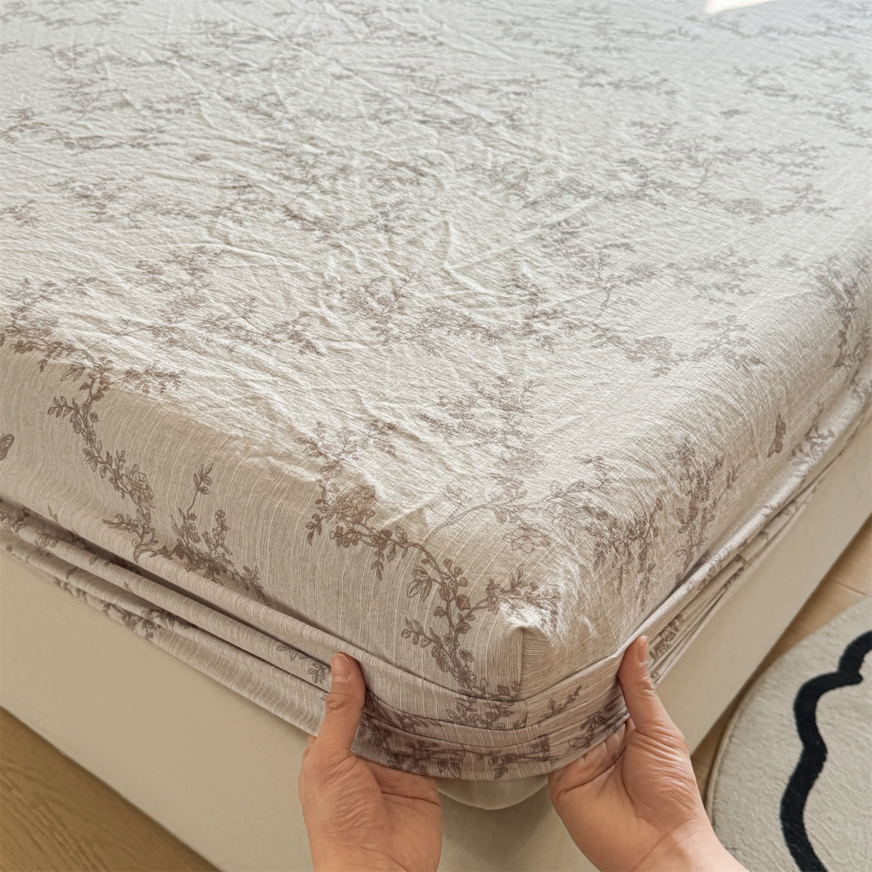 雯豆家纺 2026春夏新款色织提花单层床笠三件套印花小清新卡通床罩 色织提花-蝶恋花