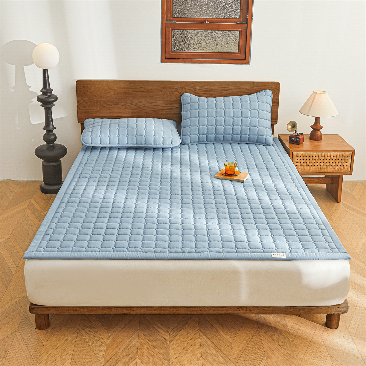 91家纺网 家纺一手货源 找家纺 雯豆家纺 2026春夏新款老粗布新疆棉花床垫床护垫加厚隔脏床垫遮盖物 老粗布-天蓝