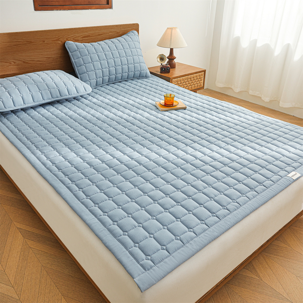 91家纺网 家纺一手货源 找家纺 雯豆家纺 2026春夏新款老粗布新疆棉花床垫床护垫加厚隔脏床垫遮盖物 老粗布-天蓝