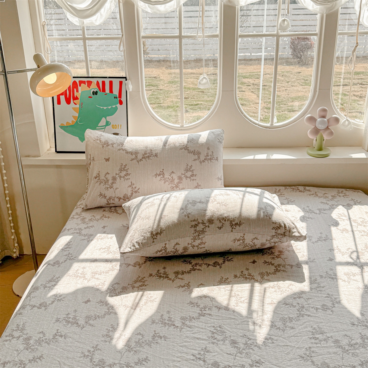 91家纺网 家纺一手货源 找家纺 雯豆家纺 2026春夏新款色织提花单层床笠三件套印花小清新卡通床罩 色织提花-蝶恋花