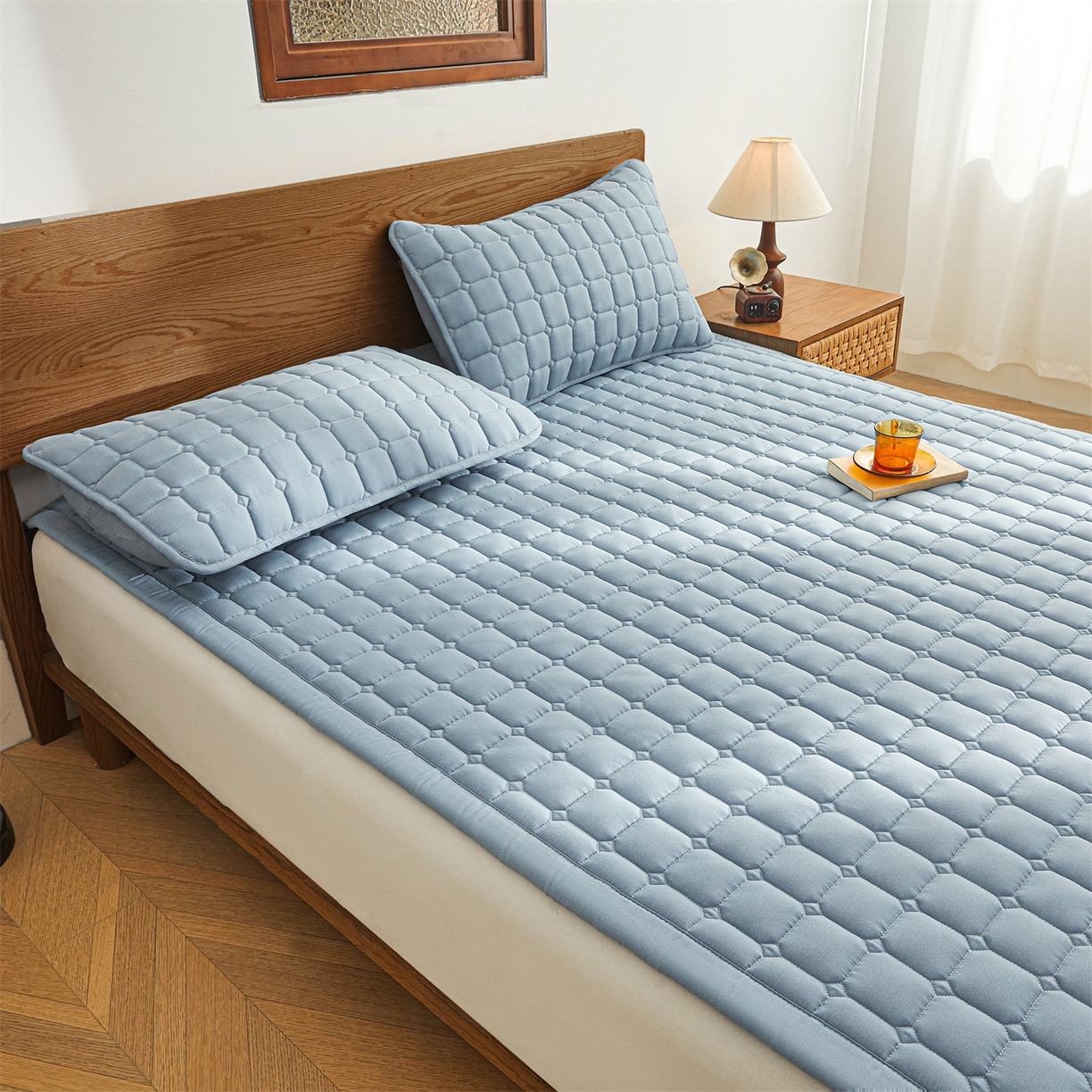 91家纺网 家纺一手货源 找家纺 雯豆家纺 2026春夏新款老粗布新疆棉花床垫床护垫加厚隔脏床垫遮盖物 老粗布-天蓝