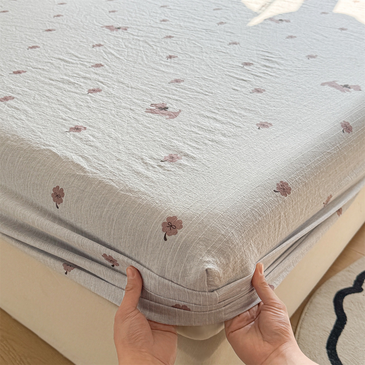 雯豆家纺 2026春夏新款色织提花单层床笠三件套印花小清新卡通床罩 色织提花-幸运狗