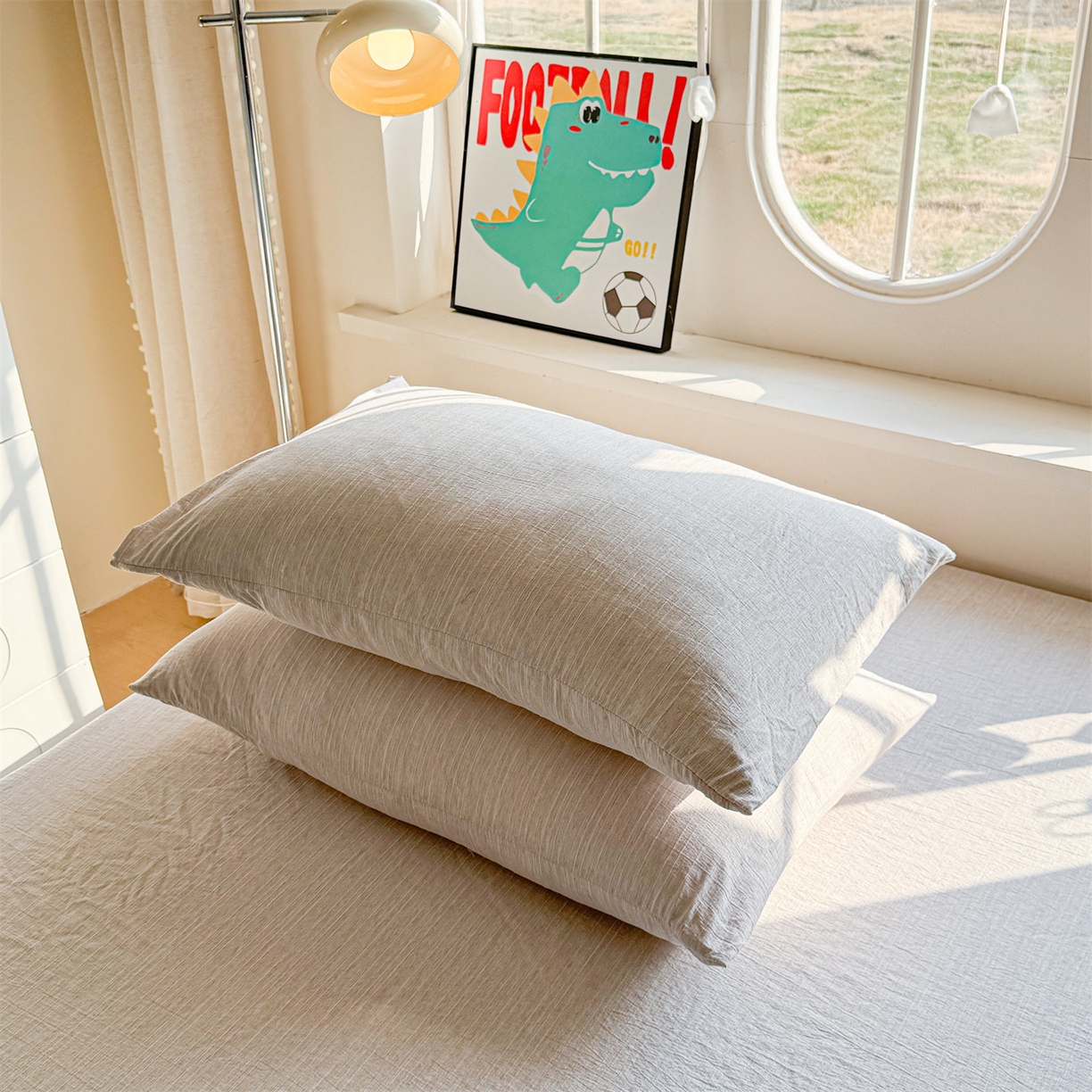 91家纺网 家纺一手货源 找家纺 雯豆家纺 2026春夏新款色织提花单层床笠三件套印花小清新卡通床罩 色织提花-烟茶