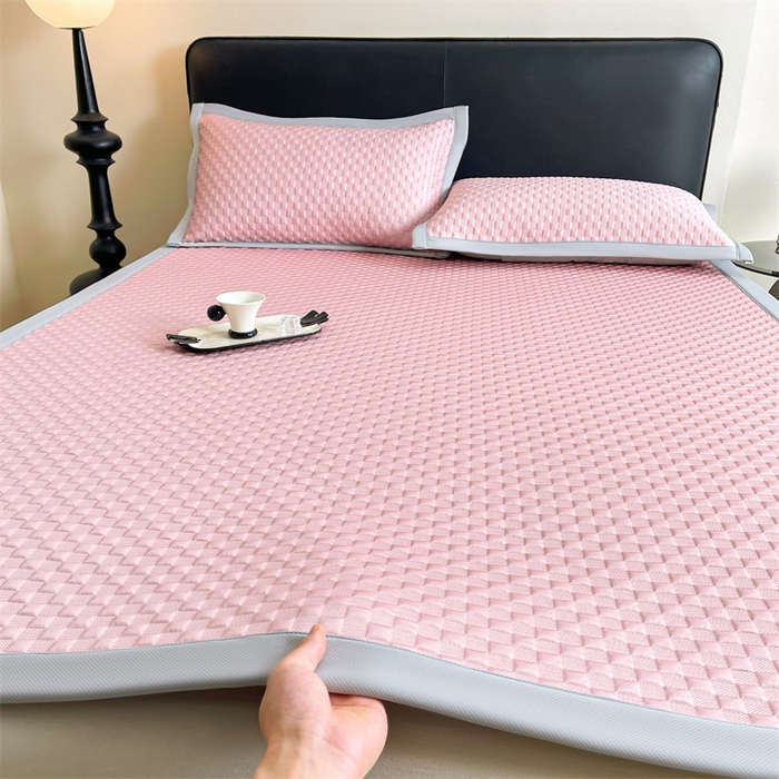 雯豆家纺 2026新款A类PE凉席三件套冰豆豆席A类纯色凉豆豆席子可水洗空调软席 方格款-玛莎粉