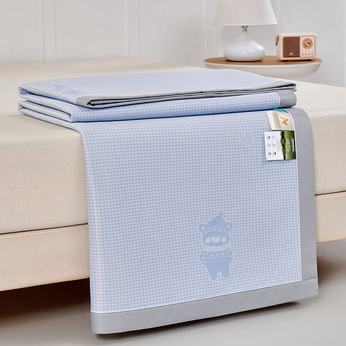 91家纺网 家纺一手货源 找家纺 小牛席业 2026新款【实拍风格】双PE高凉感-韩版小熊提花冰丝席凉席竹席藤席冰藤席乳胶席豆豆席 蓝色