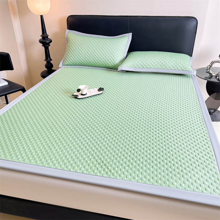 91家纺网 家纺一手货源 找家纺 雯豆家纺 2026新款A类PE凉席三件套冰豆豆席A类纯色凉豆豆席子可水洗空调软席 方格款-清新绿