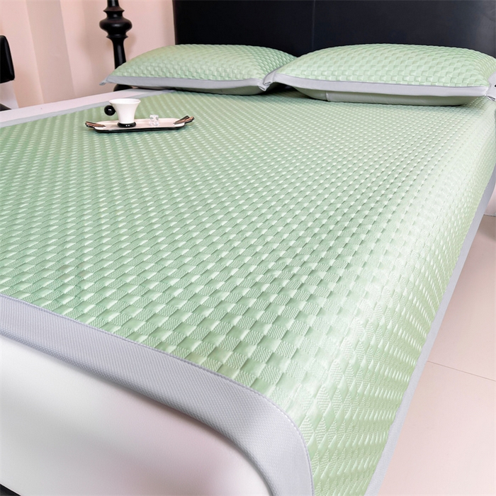 91家纺网 家纺一手货源 找家纺 雯豆家纺 2026新款A类PE凉席三件套冰豆豆席A类纯色凉豆豆席子可水洗空调软席 方格款-清新绿