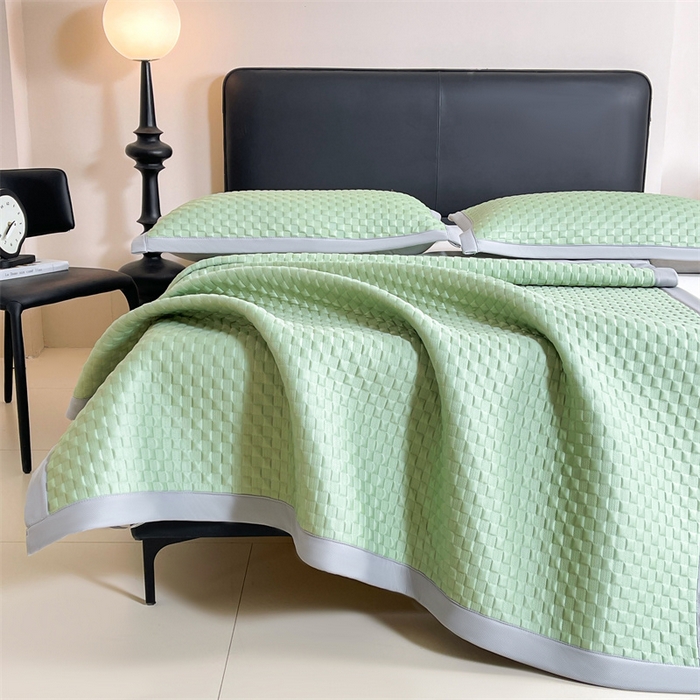 91家纺网 家纺一手货源 找家纺 雯豆家纺 2026新款A类PE凉席三件套冰豆豆席A类纯色凉豆豆席子可水洗空调软席 方格款-清新绿