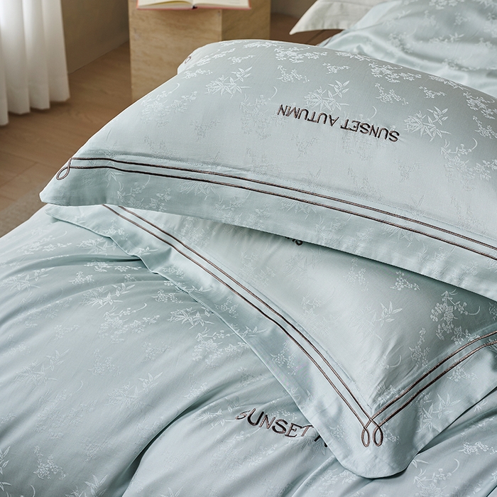 91家纺网 家纺一手货源 找家纺 诗黛尔 2026春夏新款天棉缎刺绣-新竹韵系列 新竹韵-冰晶兰