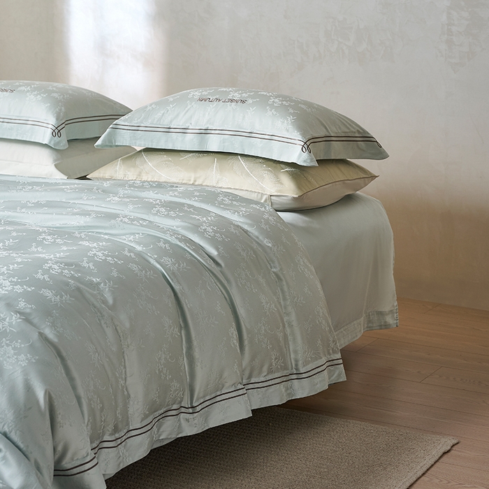 91家纺网 家纺一手货源 找家纺 诗黛尔 2026春夏新款天棉缎刺绣-新竹韵系列 新竹韵-冰晶兰