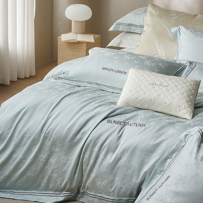 91家纺网 家纺一手货源 找家纺 诗黛尔 2026春夏新款天棉缎刺绣-新竹韵系列 新竹韵-冰晶兰