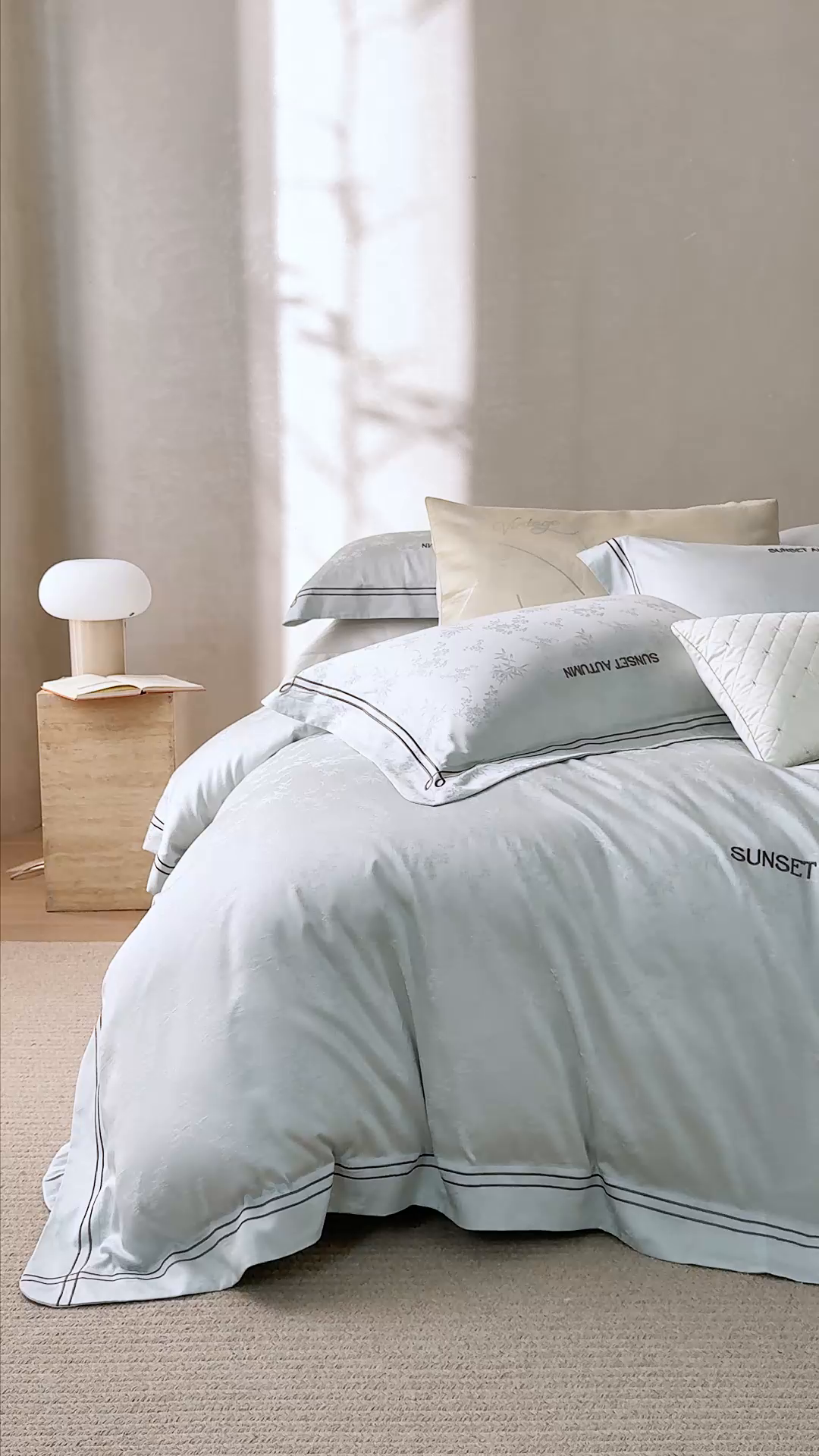 91家纺网 家纺一手货源 找家纺 诗黛尔 2026春夏新款天棉缎刺绣-新竹韵系列 新竹韵-冰晶兰