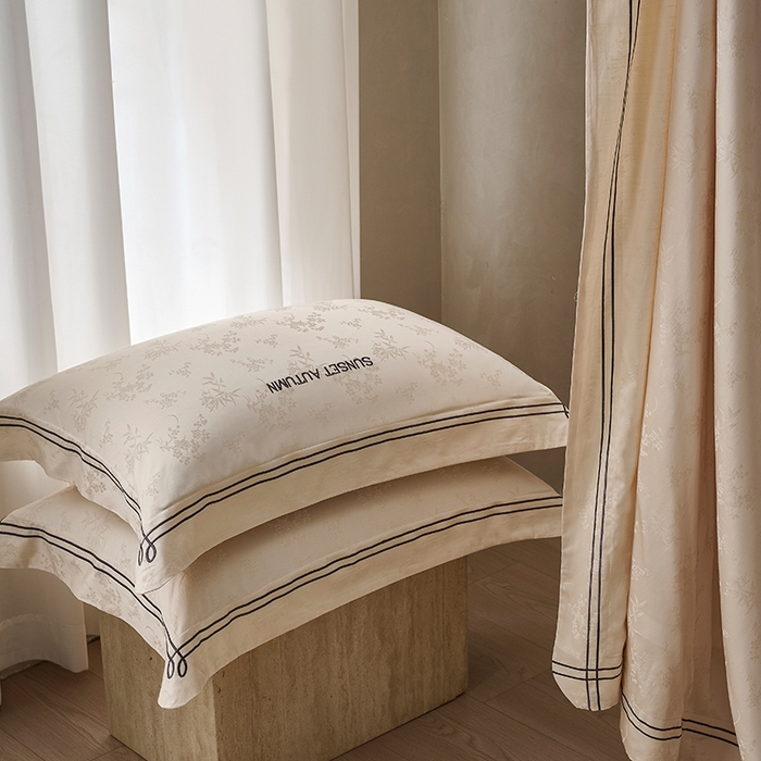 91家纺网 家纺一手货源 找家纺 诗黛尔 2026春夏新款天棉缎刺绣-新竹韵系列 新竹韵-浅米金