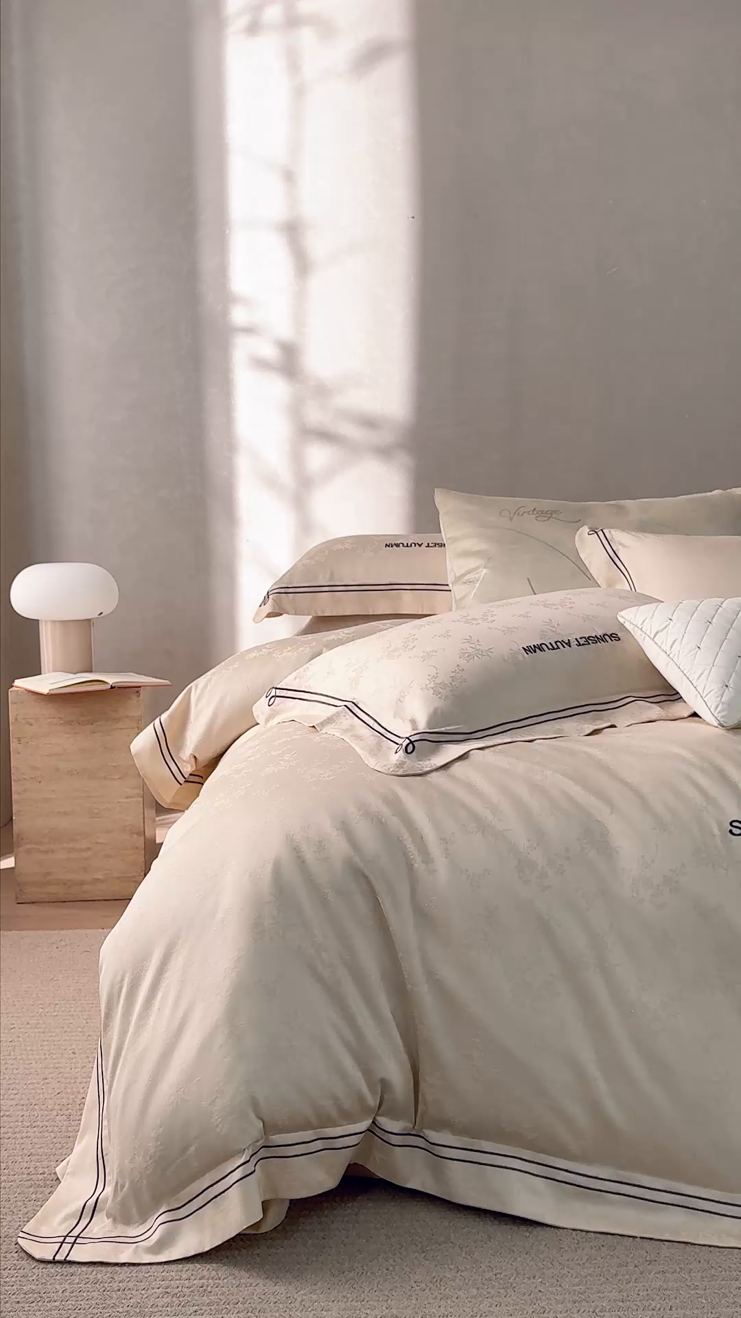 91家纺网 家纺一手货源 找家纺 诗黛尔 2026春夏新款天棉缎刺绣-新竹韵系列 新竹韵-浅米金