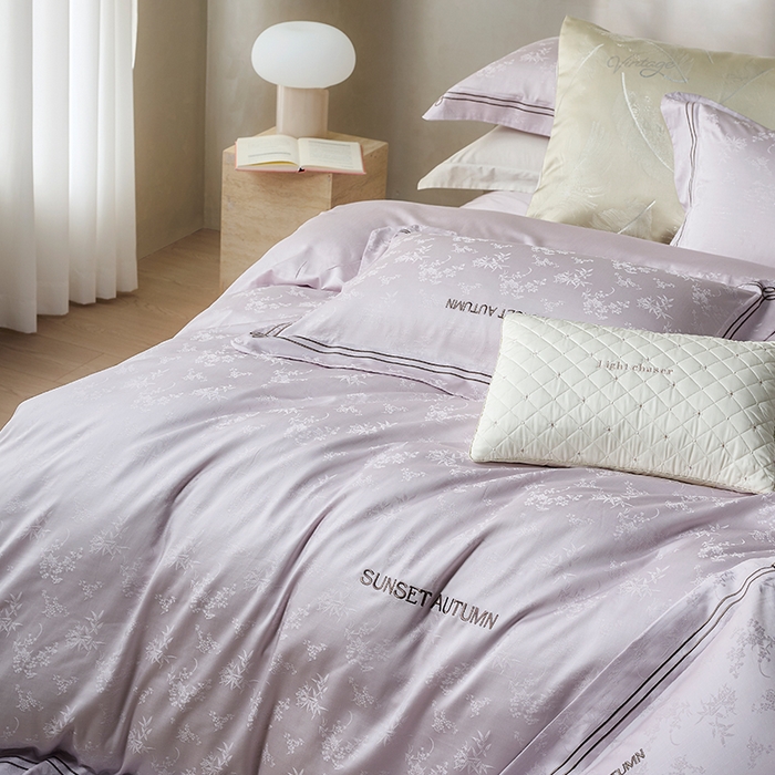 91家纺网 家纺一手货源 找家纺 诗黛尔 2026春夏新款天棉缎刺绣-新竹韵系列 新竹韵-圣女紫