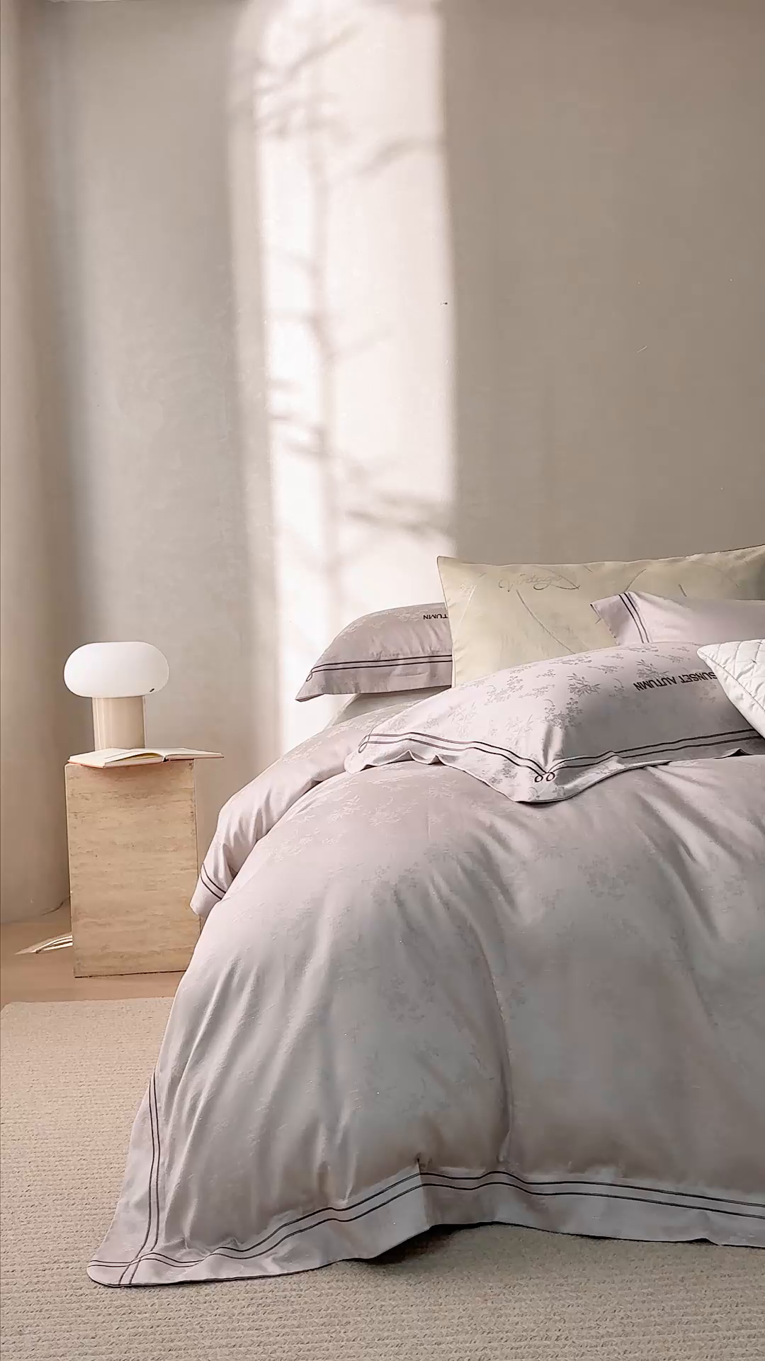 91家纺网 家纺一手货源 找家纺 诗黛尔 2026春夏新款天棉缎刺绣-新竹韵系列 新竹韵-新芯灰