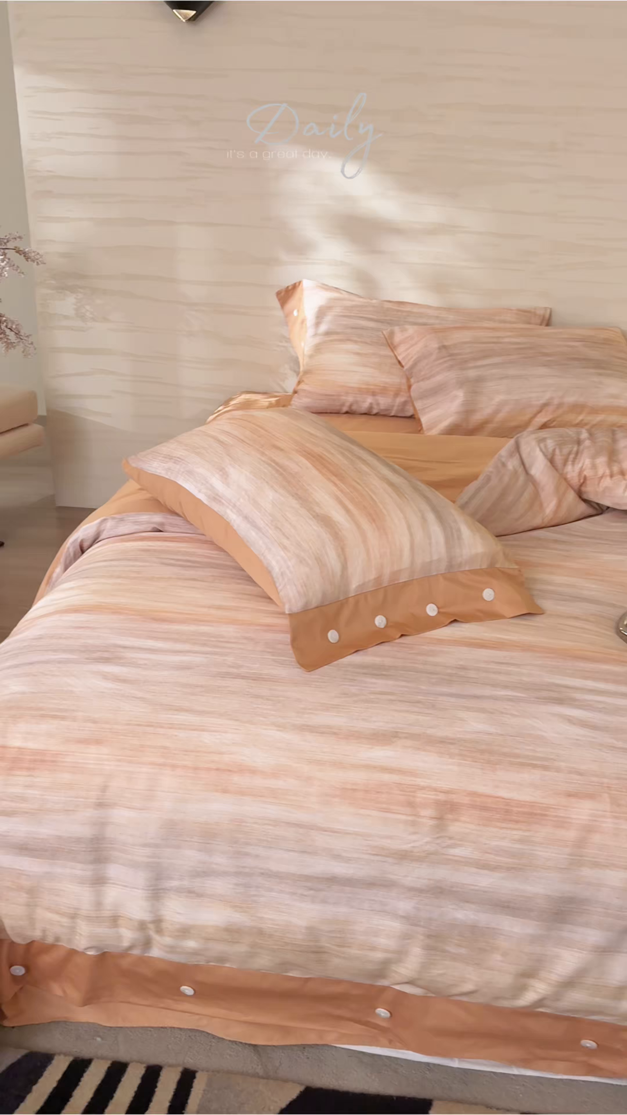 91家纺网 家纺一手货源 找家纺 （总）梧桐树 2026新款60支长绒棉纯棉宽边纽扣系列四件套