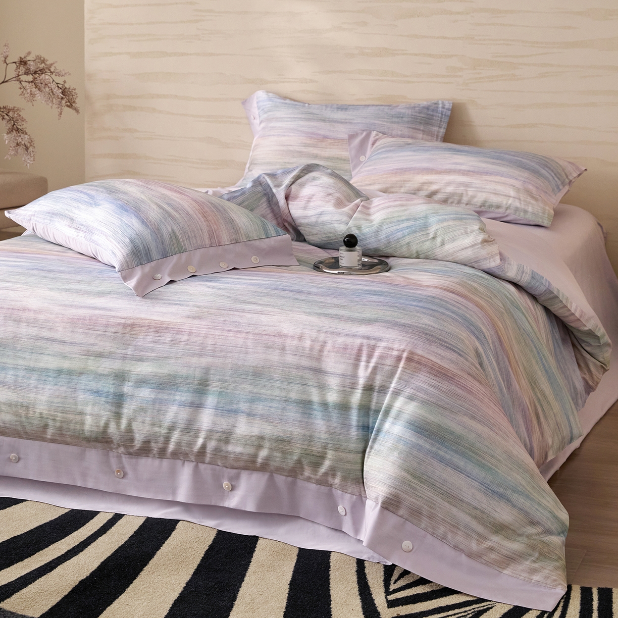 91家纺网 家纺一手货源 找家纺 （总）梧桐树 2026新款60支长绒棉纯棉宽边纽扣系列四件套