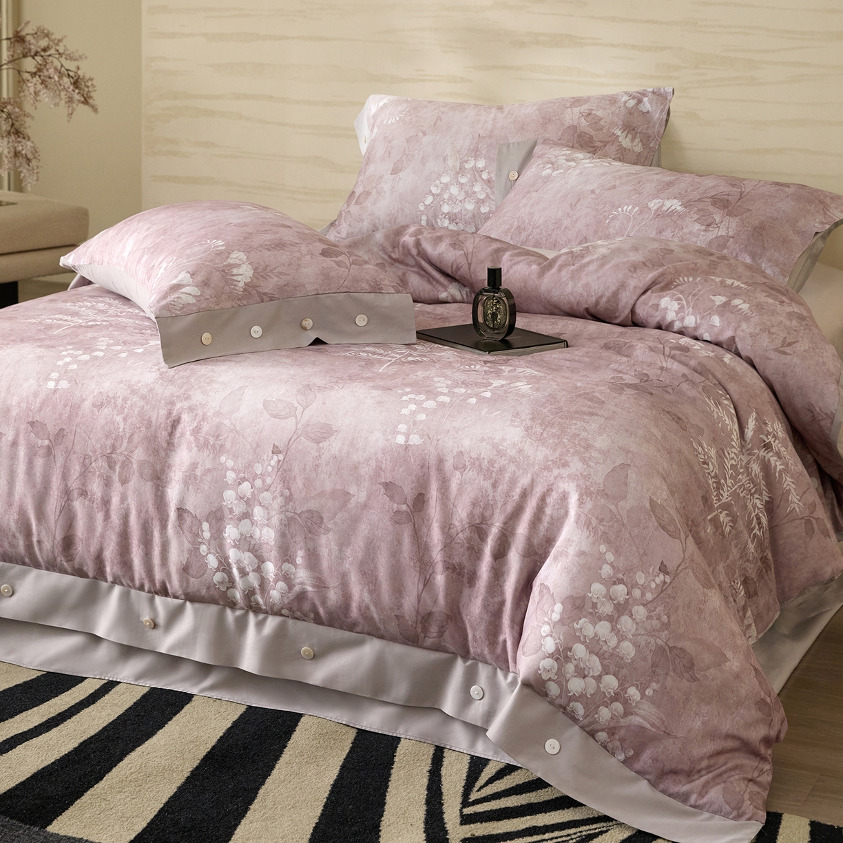 91家纺网 家纺一手货源 找家纺 （总）梧桐树 2026新款60支长绒棉纯棉宽边纽扣系列四件套