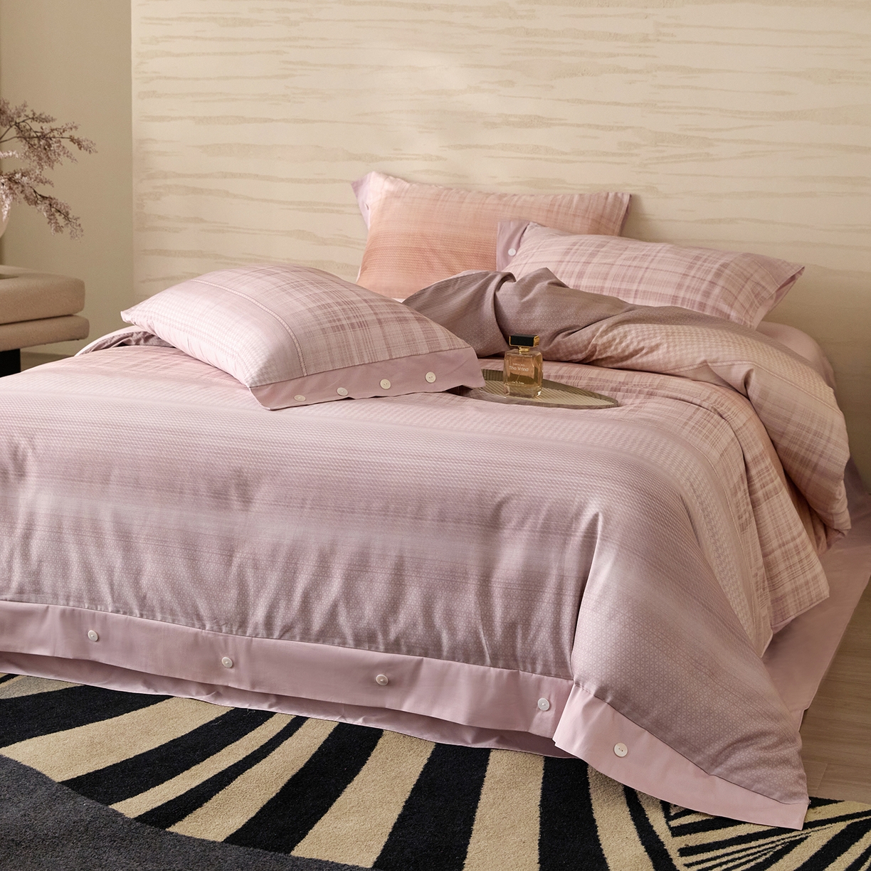 梧桐树 2026新款60支长绒棉纯棉宽边纽扣系列四件套 N606可可西桔