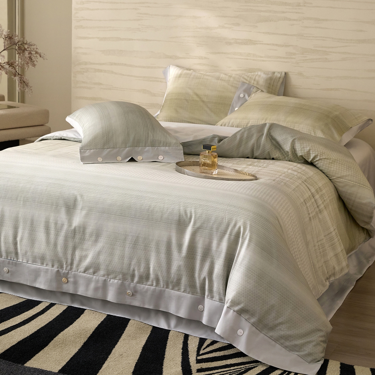 梧桐树 2026新款60支长绒棉纯棉宽边纽扣系列四件套 N607可可西黄