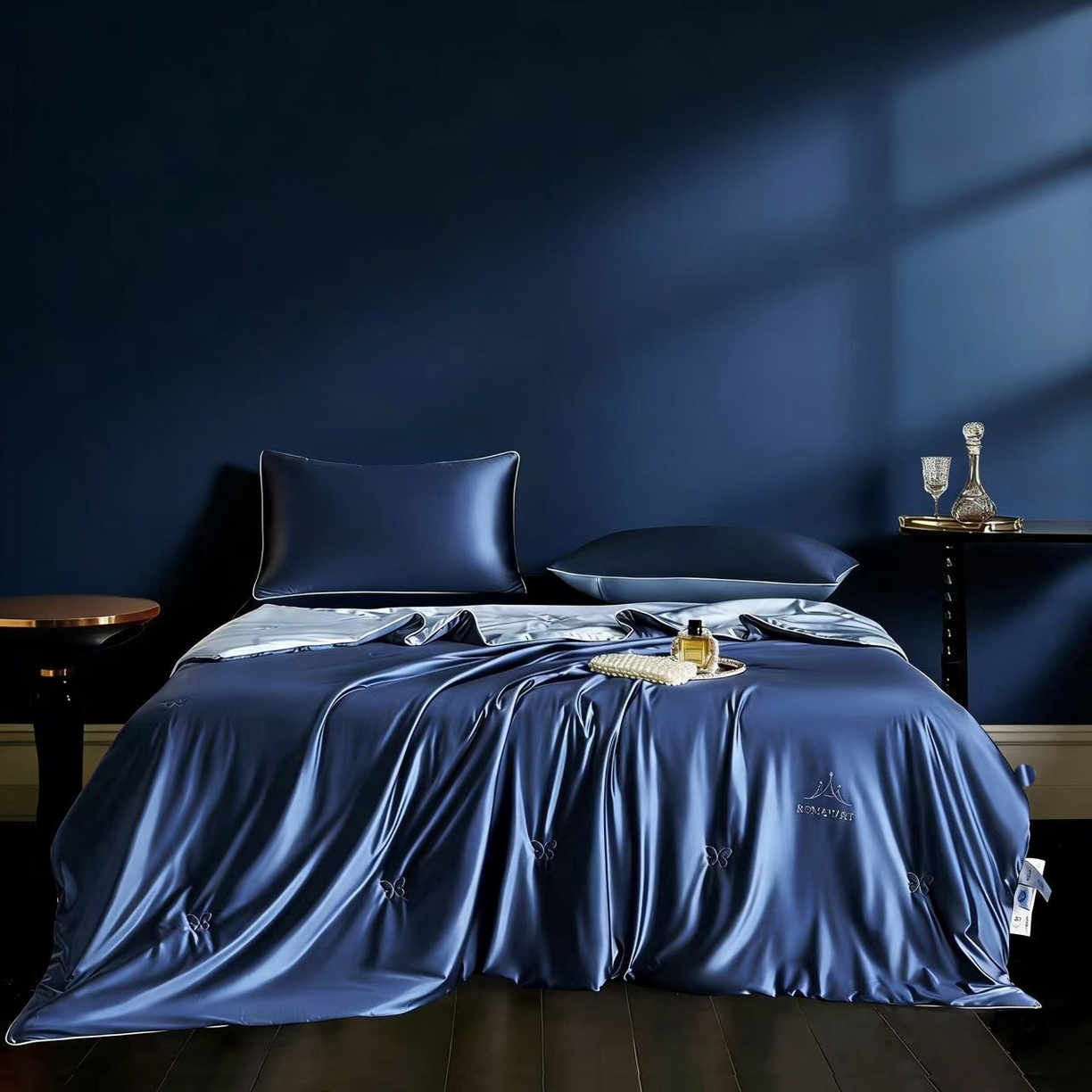 鸣升家纺 2026新款100%蚕丝夏凉被可水洗柞蚕丝夏被被子被芯蚕丝被空调被蚕丝夏被桑蚕丝被 蓝色