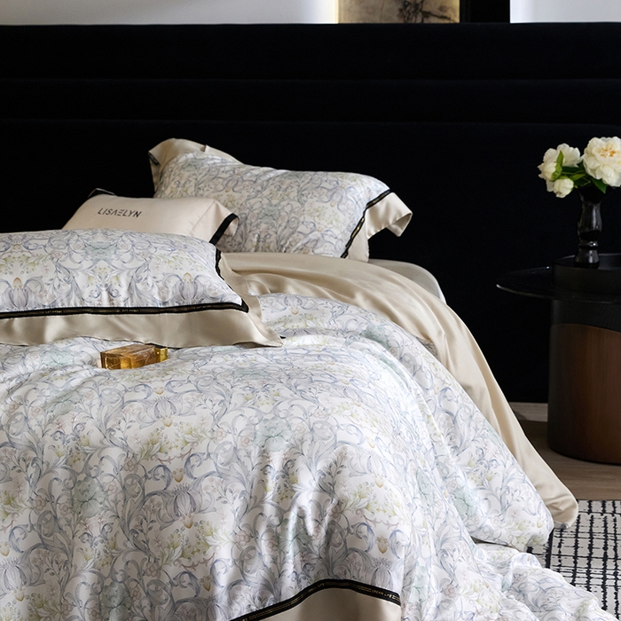 91家纺网 家纺一手货源 找家纺 慕梵家居 2026新款60支100%莱赛尔天丝四件套 山月玲