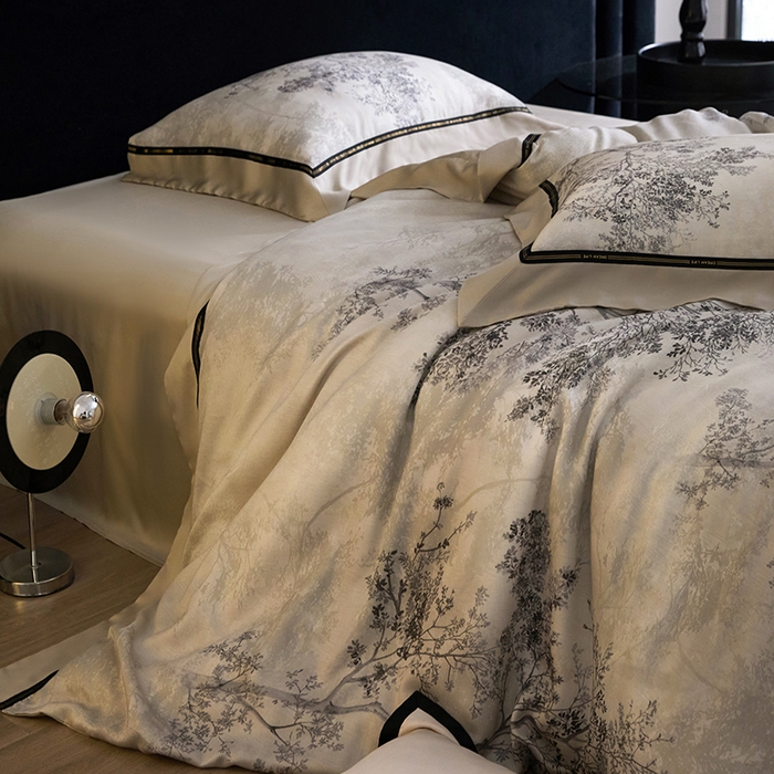 91家纺网 家纺一手货源 找家纺 慕梵家居 2026新款60支100%莱赛尔天丝四件套 木与叁三