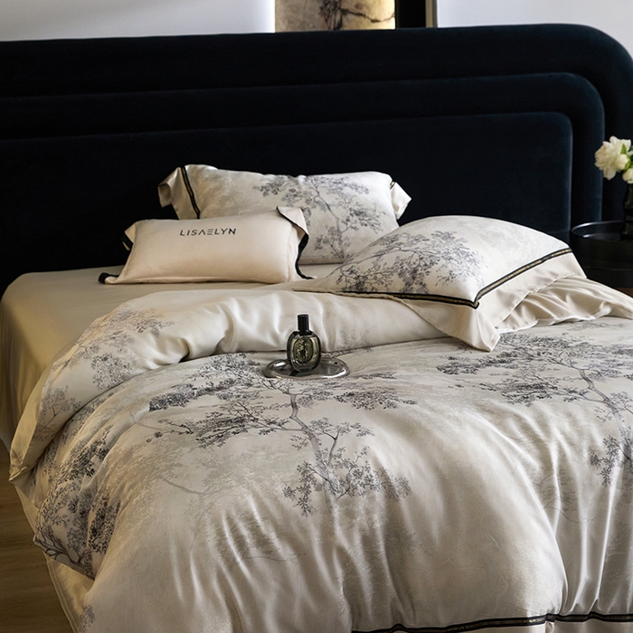 91家纺网 家纺一手货源 找家纺 慕梵家居 2026新款60支100%莱赛尔天丝四件套 木与叁三