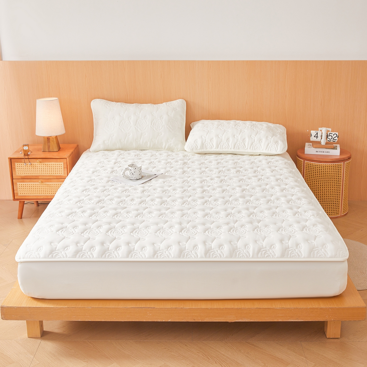 91家纺网 家纺一手货源 找家纺 （总）柔品 2026新款牛奶棉蚕蛹蛋白夹棉单床笠 床笠单件-玫瑰伊人