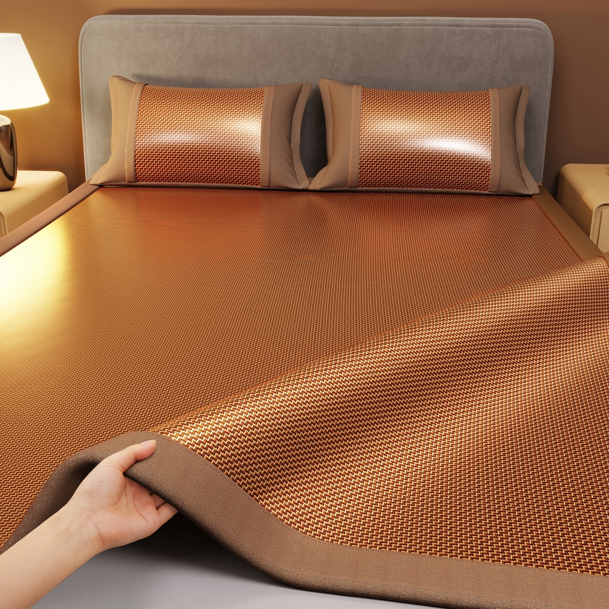 91家纺网 家纺一手货源 找家纺 （总）苏迪网销供货 2026新款步步高双面藤席全包凉席反面冰丝席子