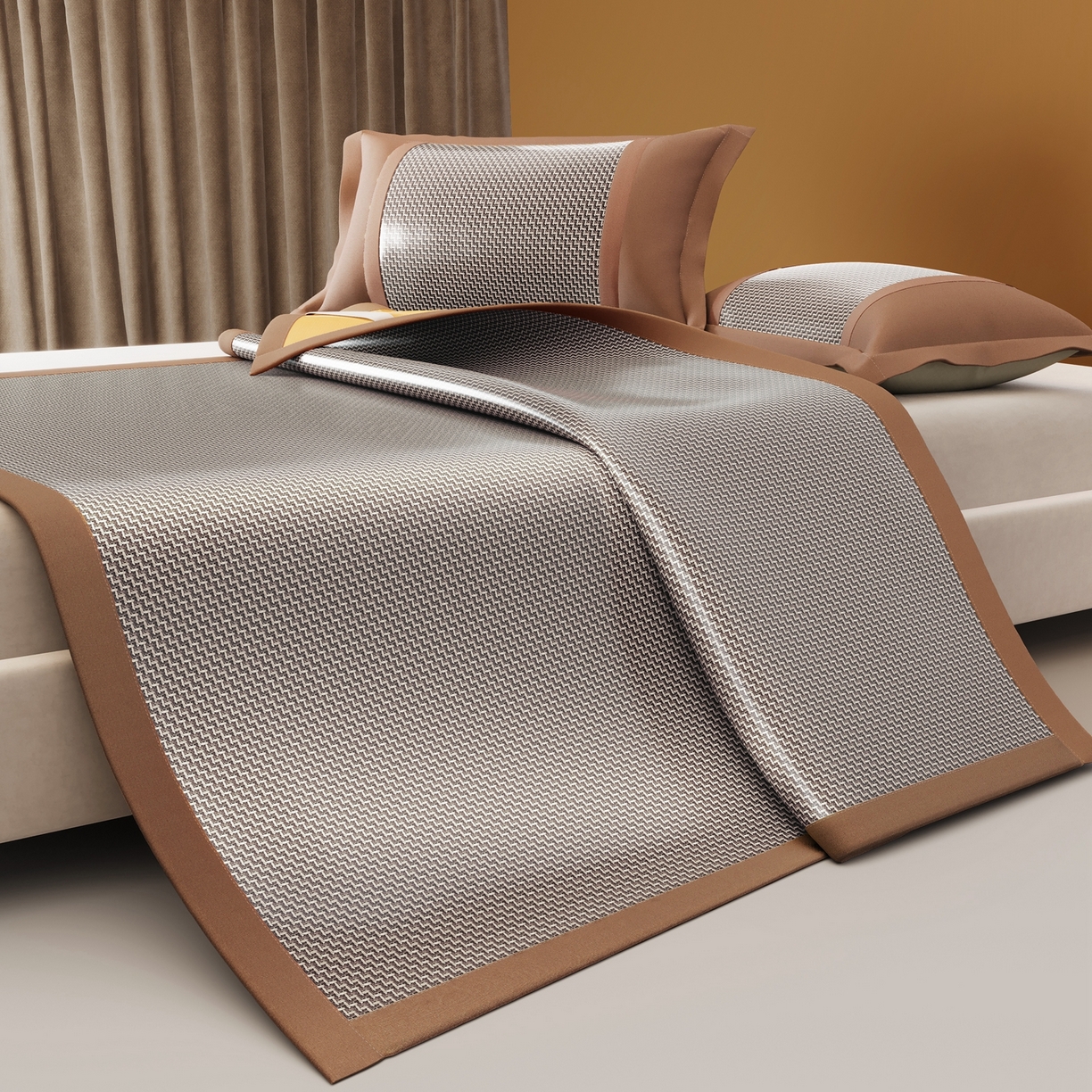 91家纺网 家纺一手货源 找家纺 苏迪网销供货 2026新款步步高双面藤席全包凉席反面冰丝席子 步步高-灰色