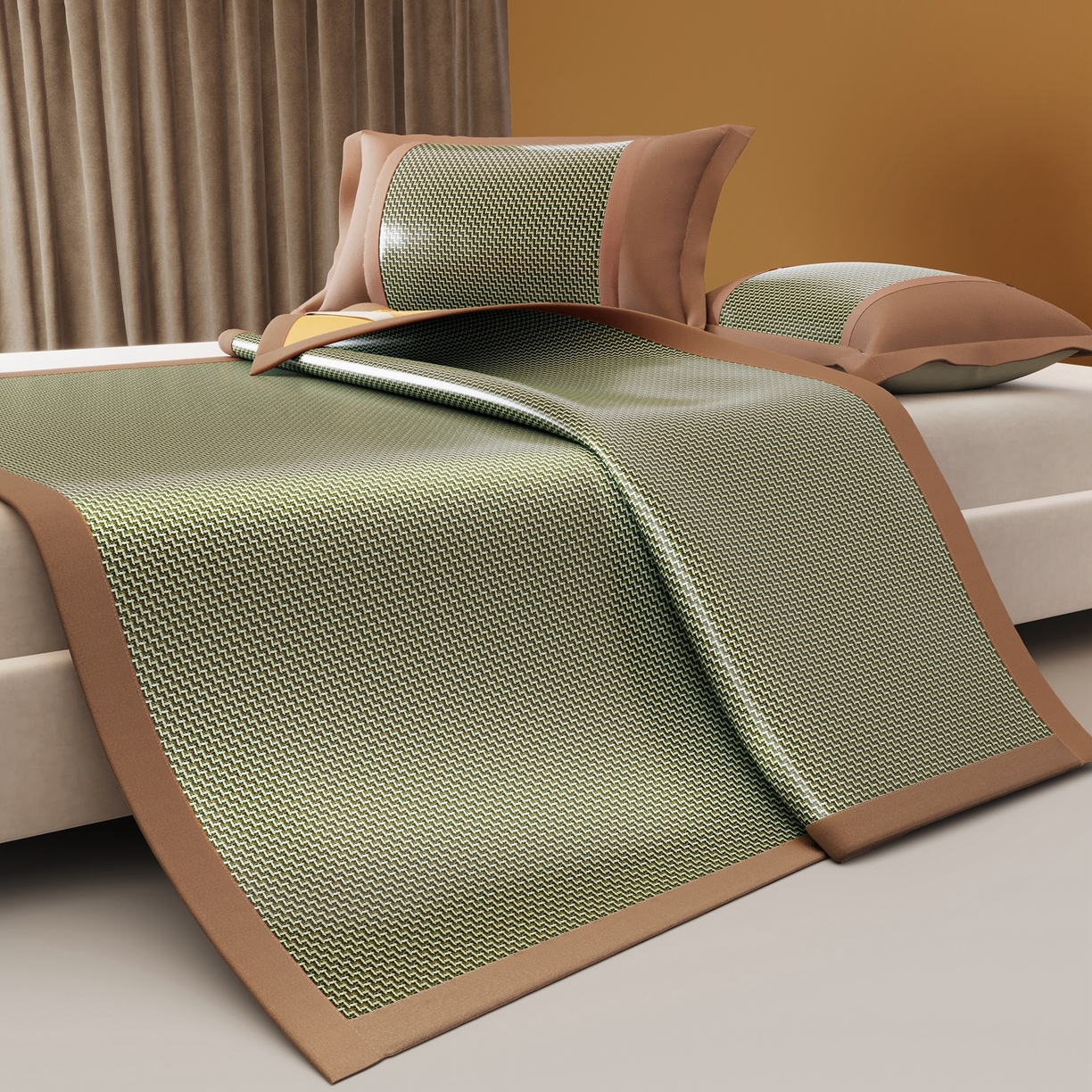 91家纺网 家纺一手货源 找家纺 苏迪网销供货 2026新款步步高双面藤席全包凉席反面冰丝席子 步步高-绿色