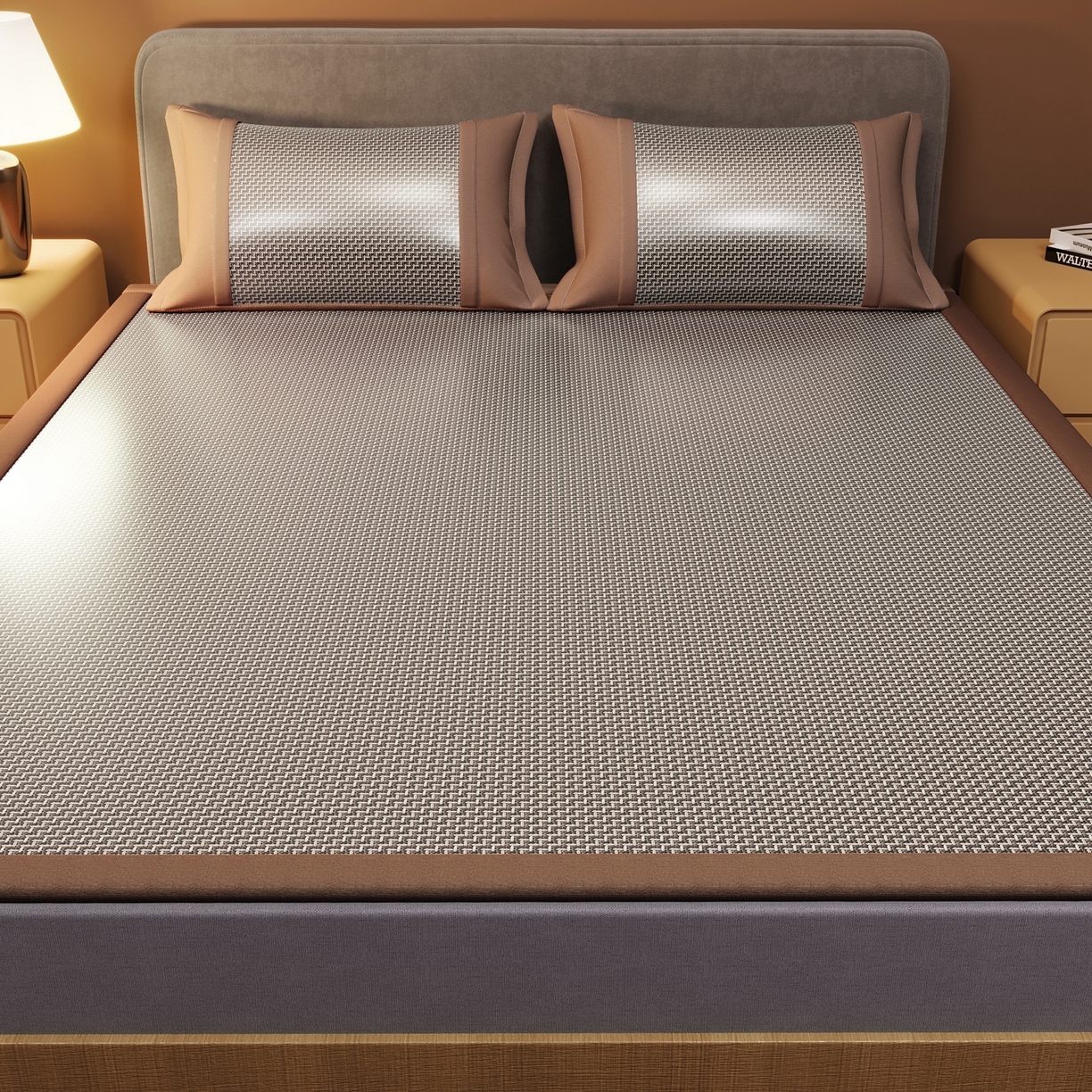 91家纺网 家纺一手货源 找家纺 苏迪网销供货 2026新款步步高双面藤席全包凉席反面冰丝席子 步步高-灰色